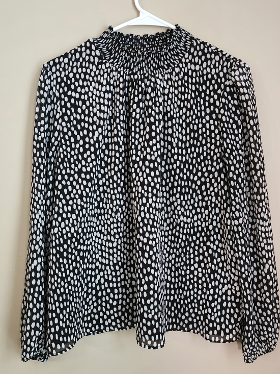 J. Crew Tops - J. Crew Black and White Smocked Neck Top Longsleeve Women Size L Work Office